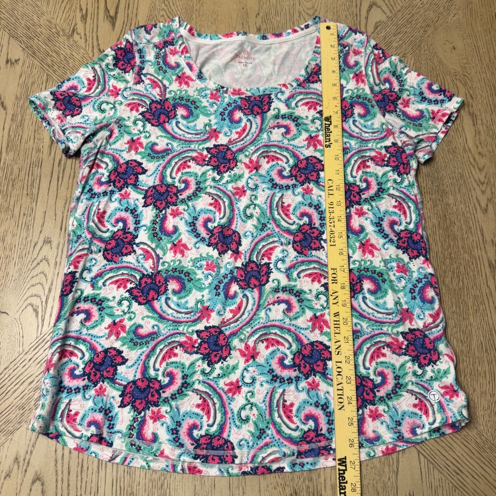 Talbots Women's 1X Paisley Floral Print Short Sleeve T-Shirt Top‎ Blouse - Picture 5 of 9